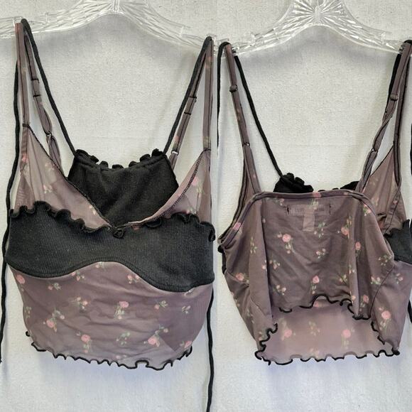 Urban Outfitters Layered Cropped Cami Mesh Floral Print Ribbed Panel Size Medium - Picture 16 of 16